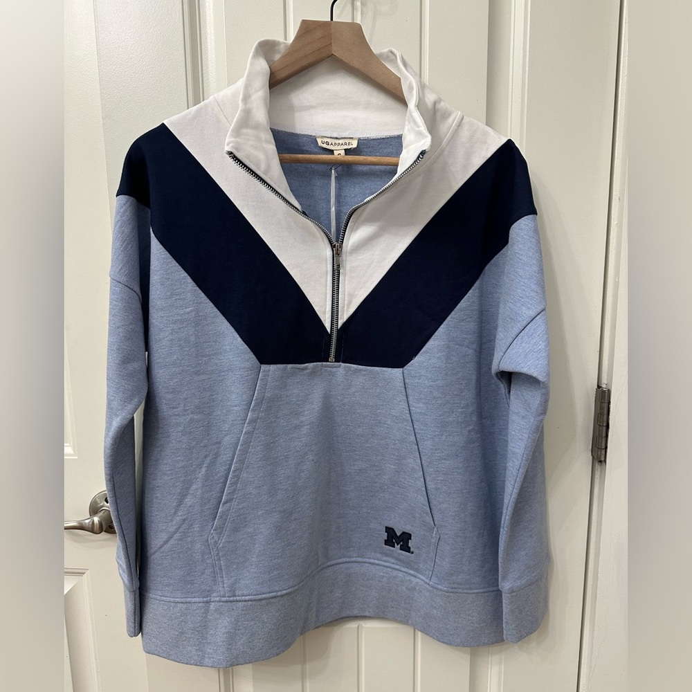 Women's Michigan Blue and White Quarter-Zip Sweatshirt